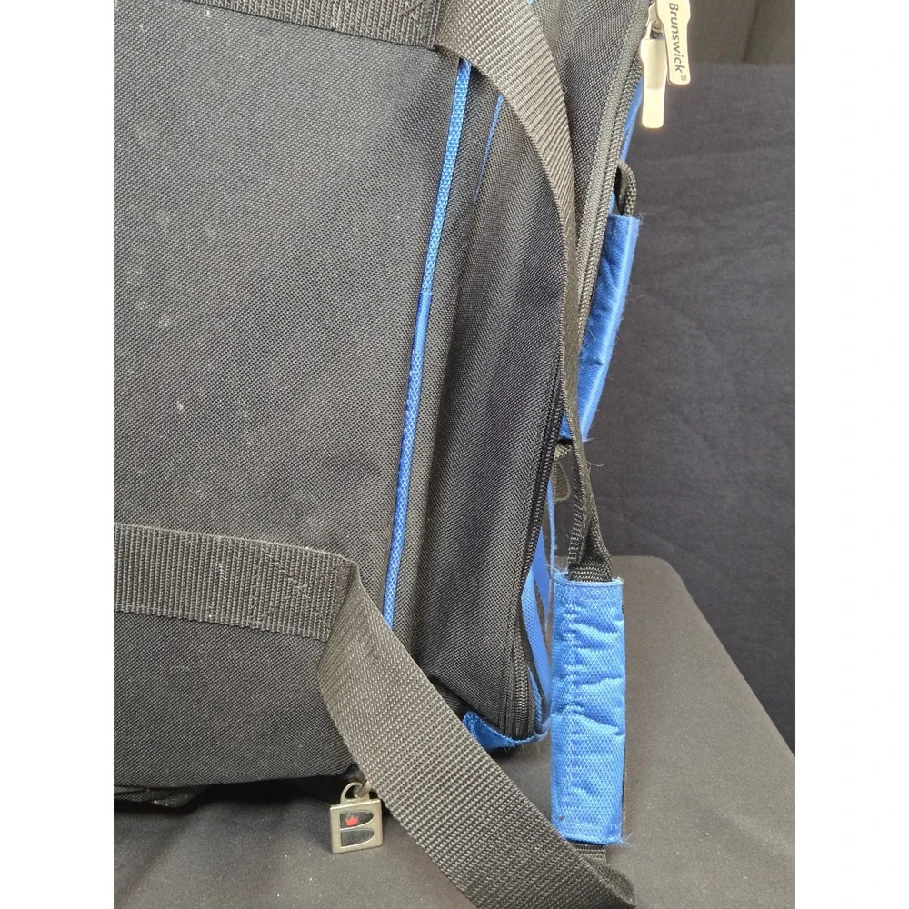 Brunswick Double Ball Bowling Bag Rolling 2 Ball Roller Blue Black Wheels